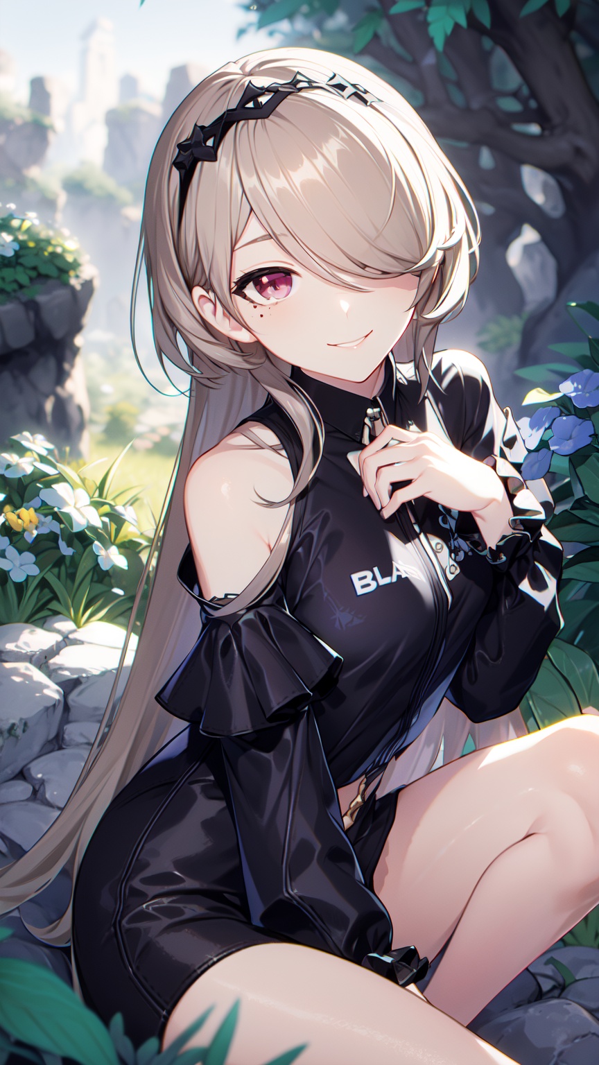 1girl,  black shirt,  purple eyes on Tensor.Art