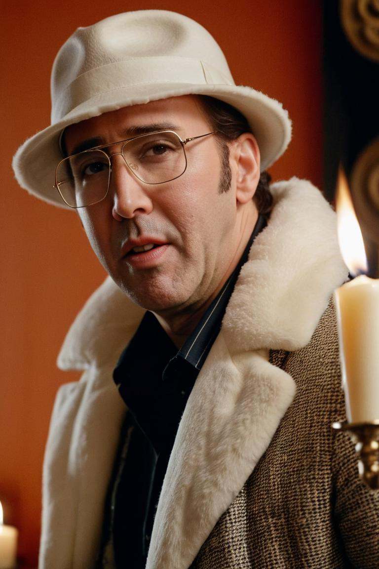 photograph,  shot from behind of a Awe-Inspiring ,  he is dressed in Trapper hat on Tensor.Art