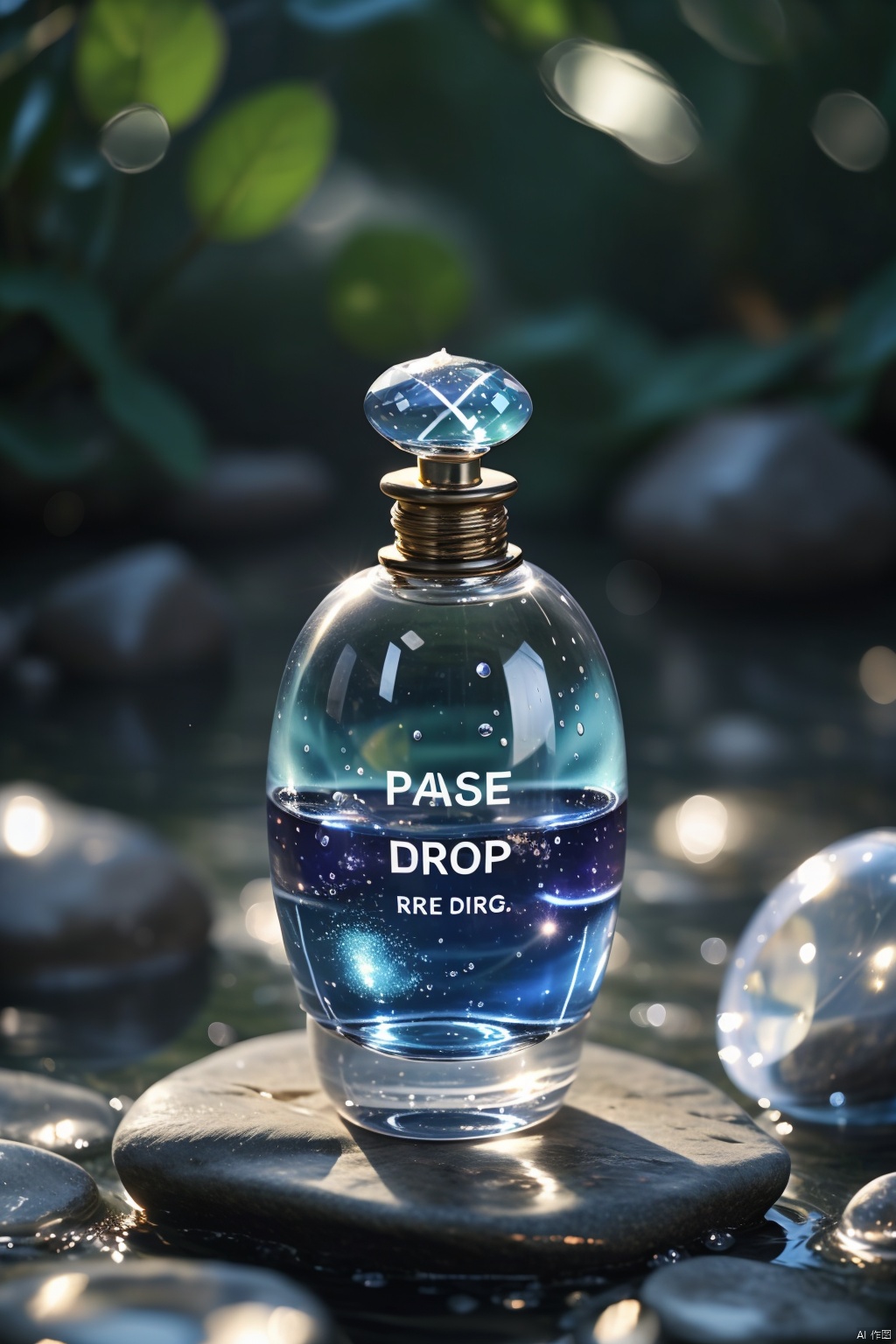  Water drop, shiny, high definition, English text, depth of field, blurred background, rock, still life, masterpiece, best quality