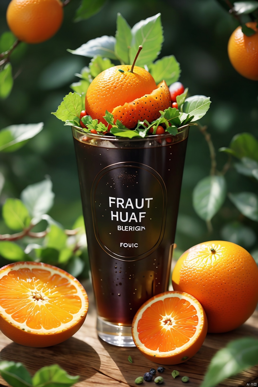 food, blurry, english text, no humans, fruit, depth of field, blurry background, leaf, realistic, orange \(fruit\), food focus, still life