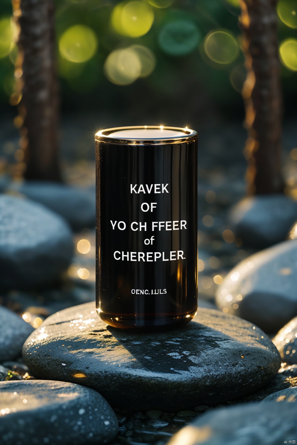 shiny, blurry, english text, no humans, depth of field, blurry background, rock, still life