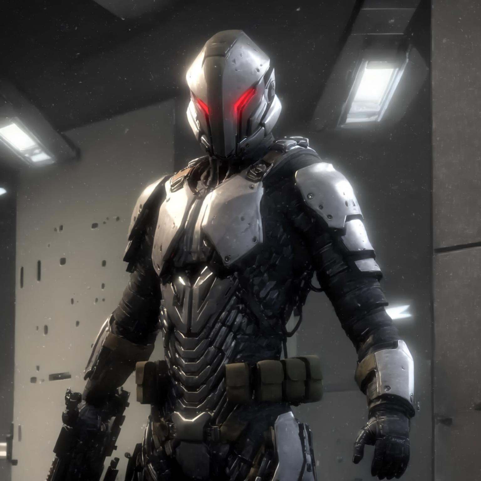 Photograph of  Aderek logo text, epic heroes of a (caldari mercenary:1.9) in a armour with (a cybernetic knife:1.6) in the ((smooth) combat armour:1.6)) in (hexagonal finish:1.6),(without rivets:1.6), standing in front of a corridor with red blinking lights,(corridor:1.4 inside battleship), hdr, 16k uhd, [half body], green shadows, green light, green studio light, caldari mercenary helmet, (toxic air:1.6), , captured on a (Hasselblad X1D II 50C)