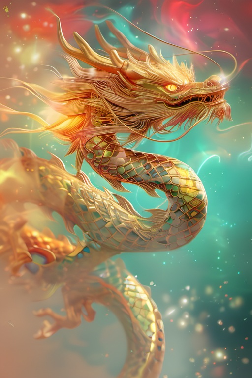 chinese dragon,glowing_eye,rainbow,sky,XCJL