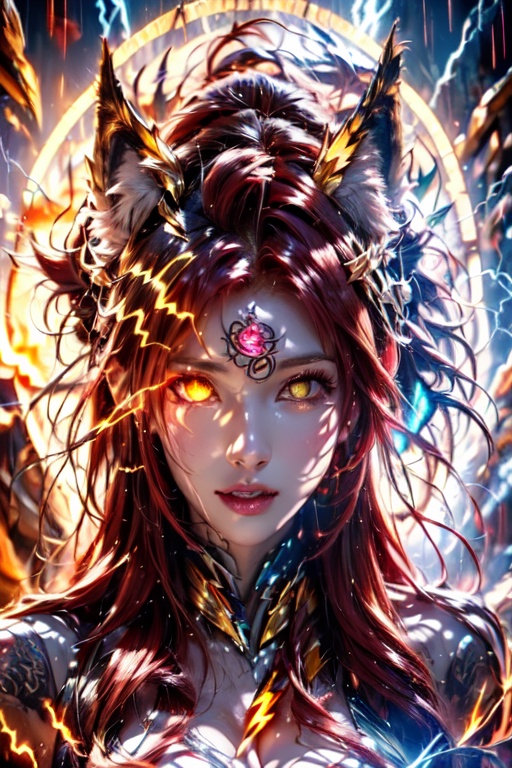 (((red hair))),  (((goddess))),  (((busty))) on Tensor.Art