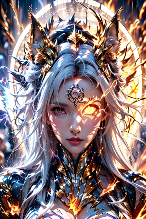 (((white hair))),  (((white bodysuit))),  (((lightning eye))) on Tensor.Art