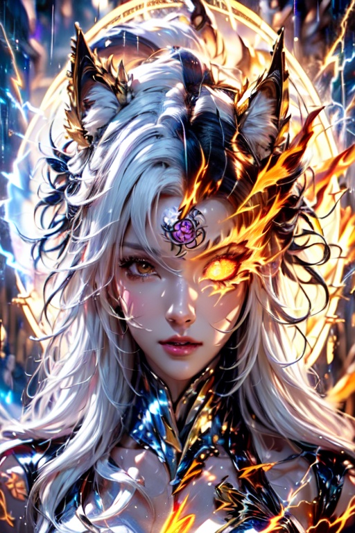 (((white hair))),  (((white bodysuit))),  (((lightning eye))) on Tensor.Art