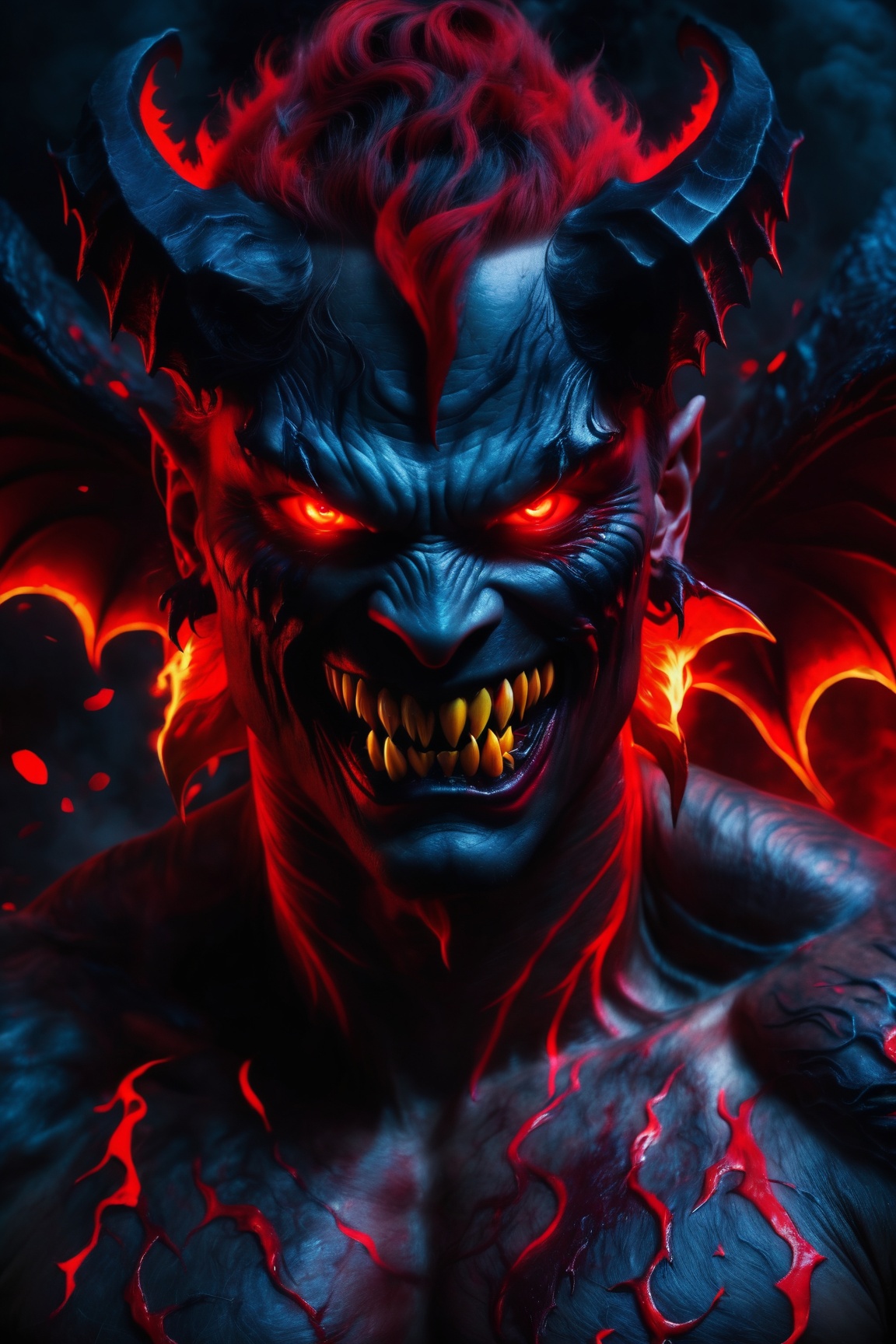 ultra-detailed,  dark devil,  red neon eyes on Tensor.Art