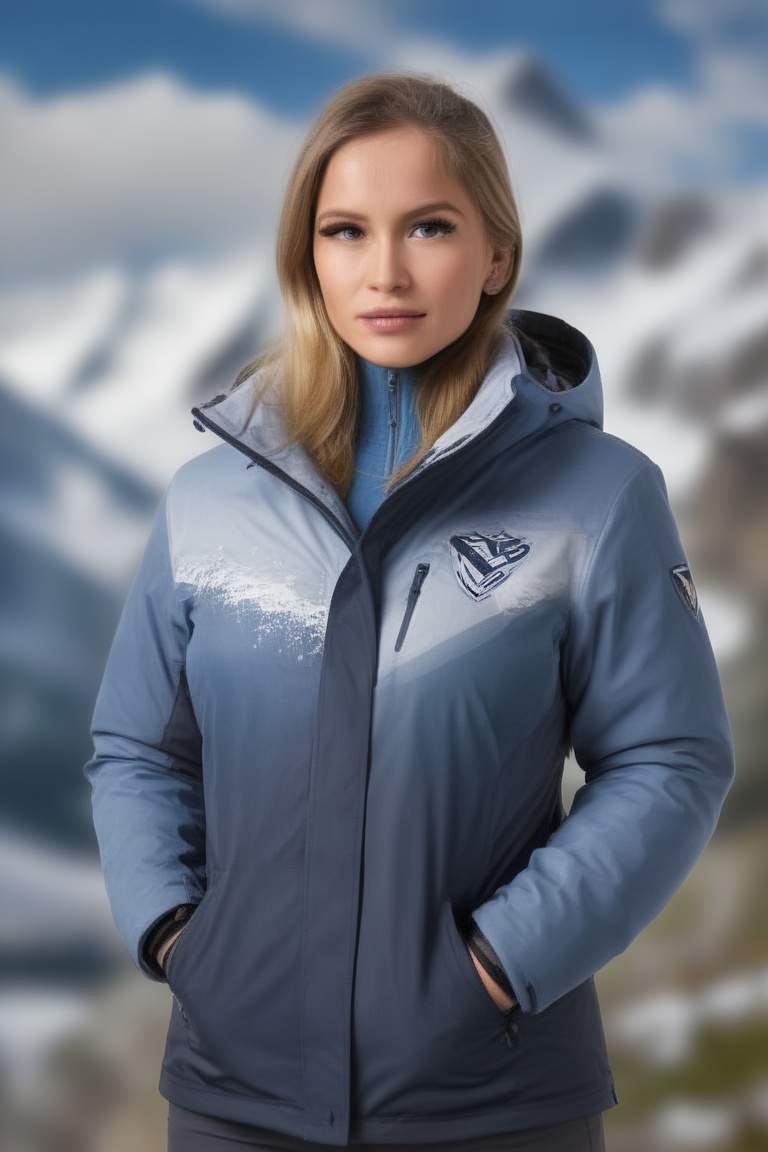 Extremely Realistic photo,  rshlf woman,  wearing a vlzblnc winter jacket on Tensor.Art