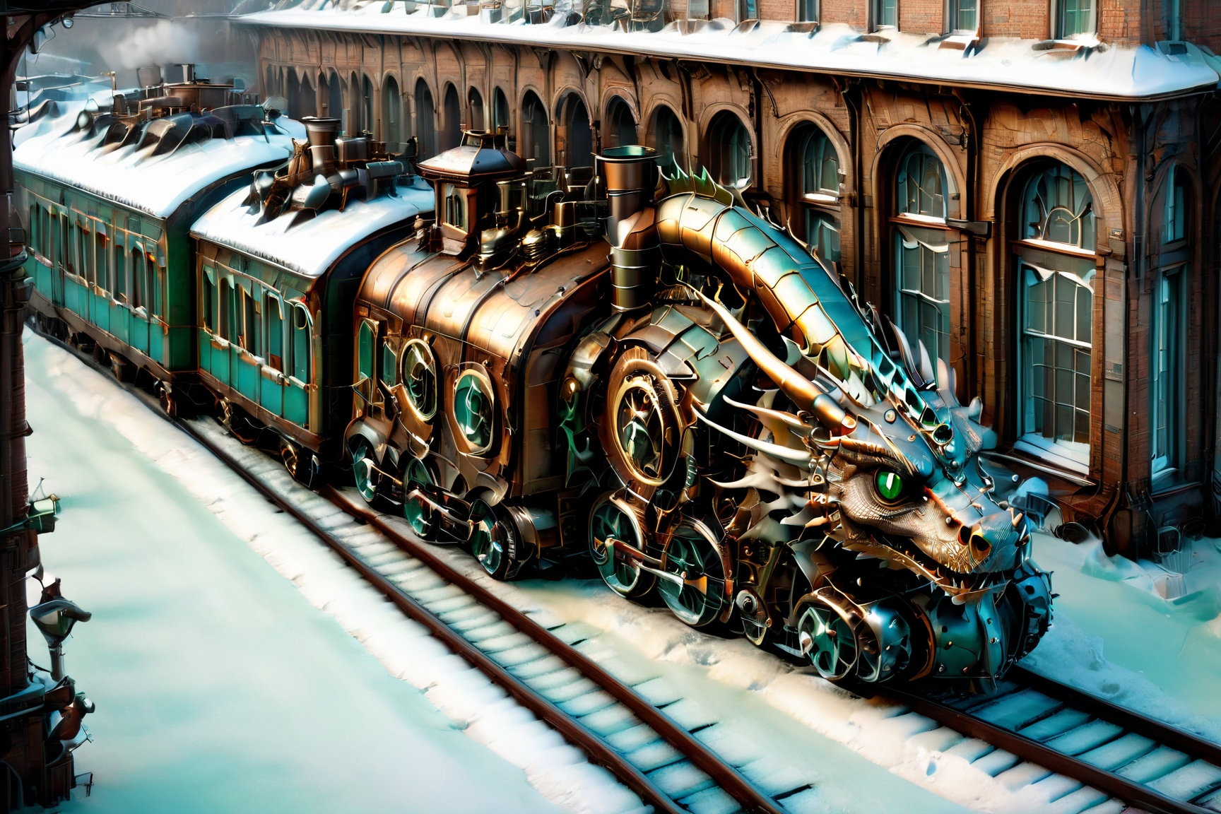 realistic photo of dragon train,  a steampunk style,  (masterpiece) on Tensor.Art