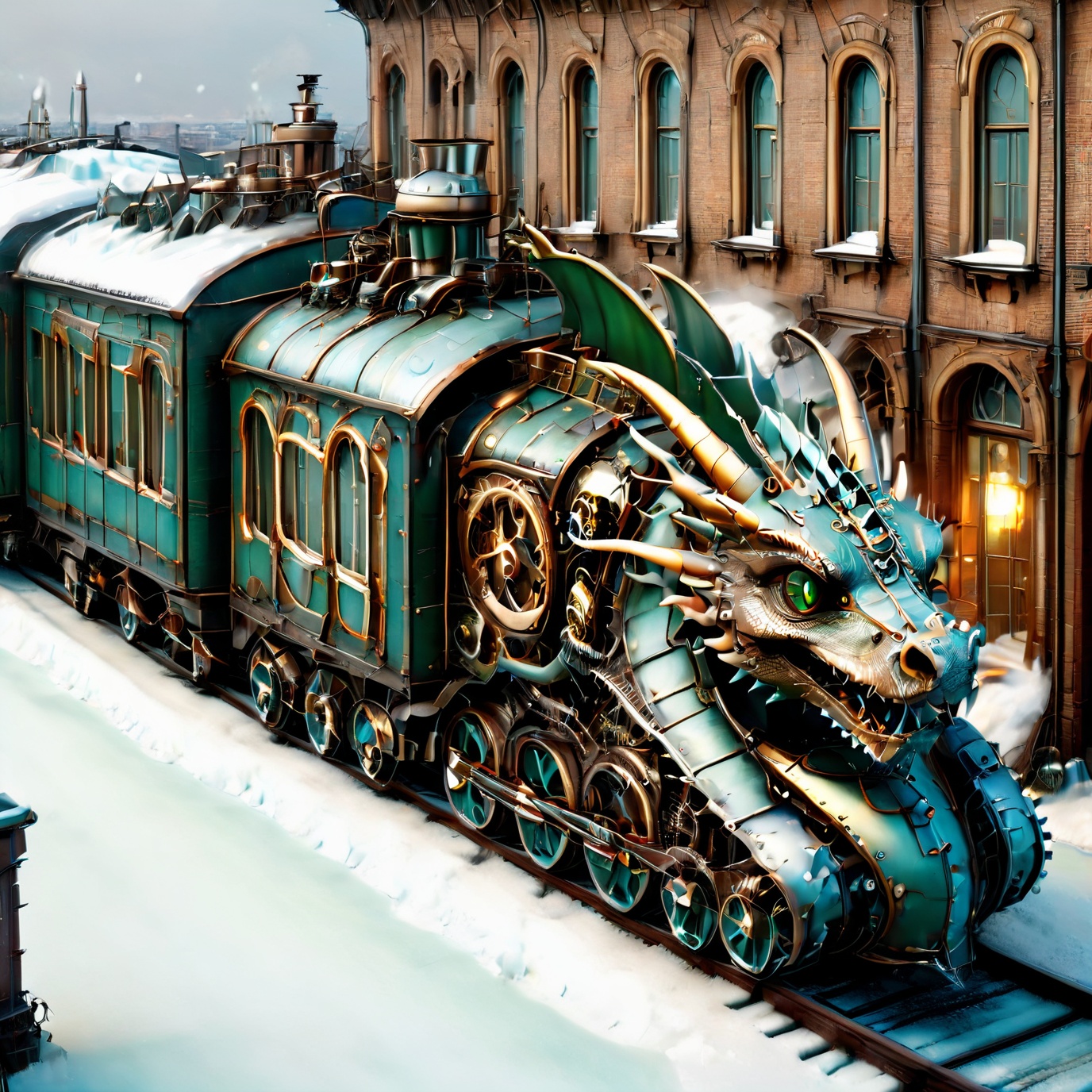 realistic photo of dragon train,  a steampunk style,  (masterpiece) on Tensor.Art