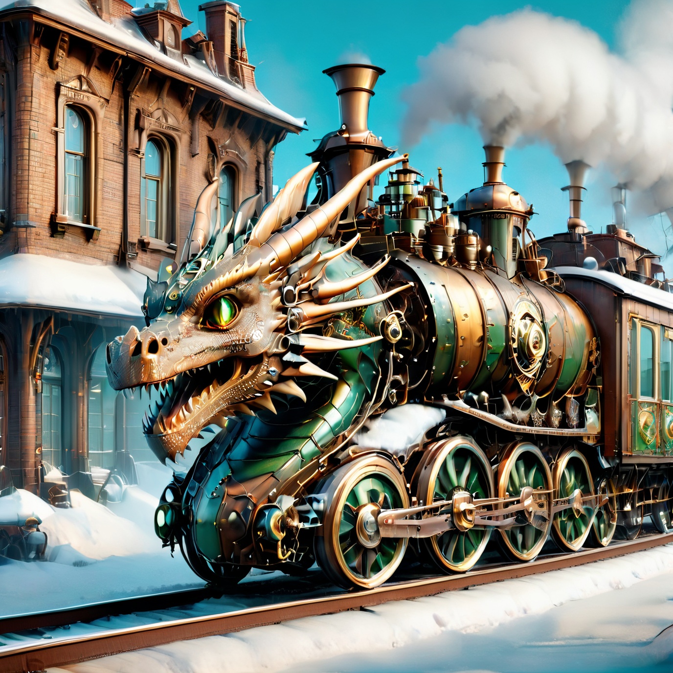 realistic photo of dragon train,  a steampunk style,  (masterpiece) on Tensor.Art