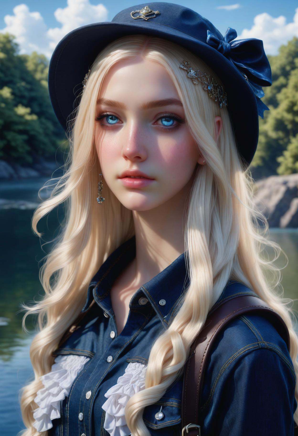 photorealistic,  DonMM1y4XL dark argyle denim skirt,  chiffon blouse by DonMischo on Tensor.Art