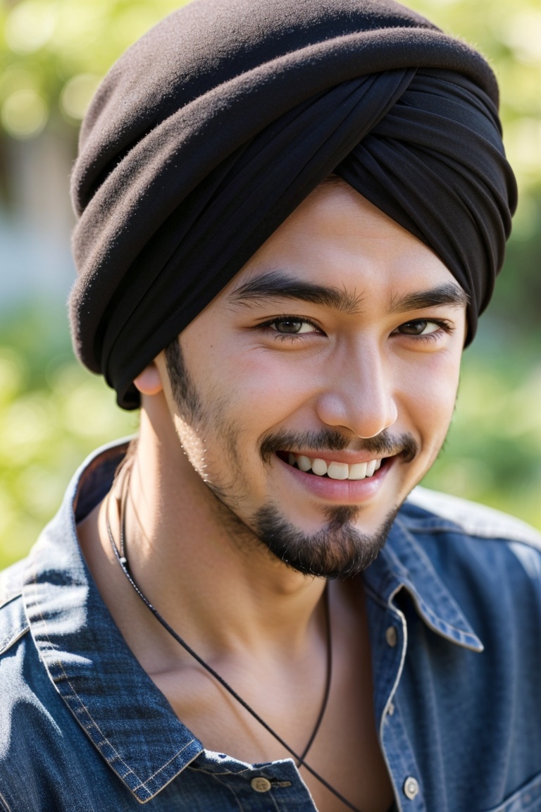 1boy, solo, old man, male focus, grin, scar, turban, dark skin,