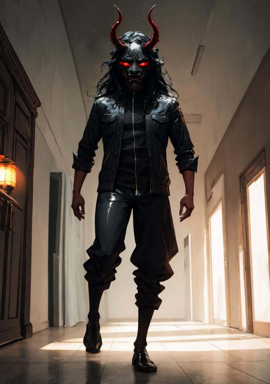 shadow,  oni_mask,  1boy on Tensor.Art