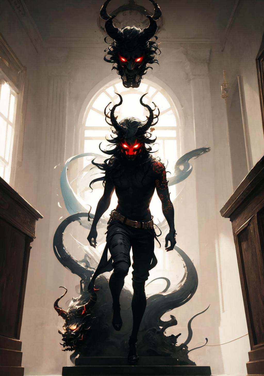 shadow,  oni_mask,  1boy on Tensor.Art