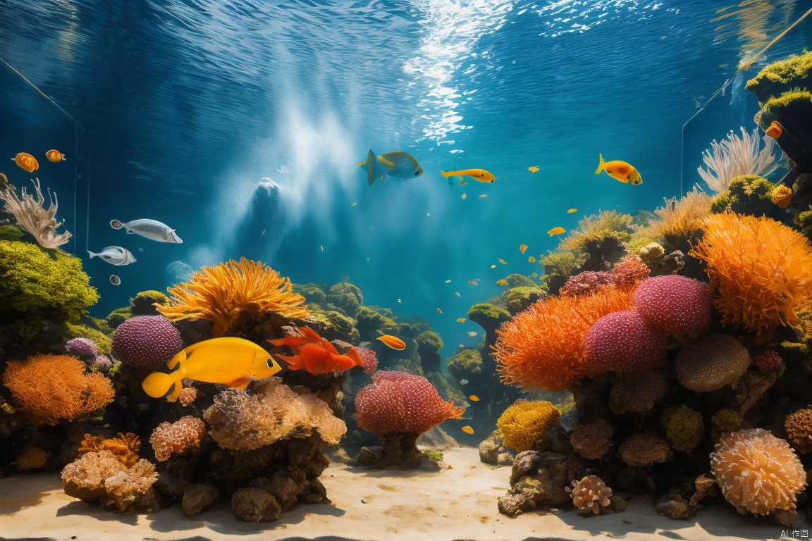Fish ****, sea water fish ****, sunken wood, fish, fog, landscap