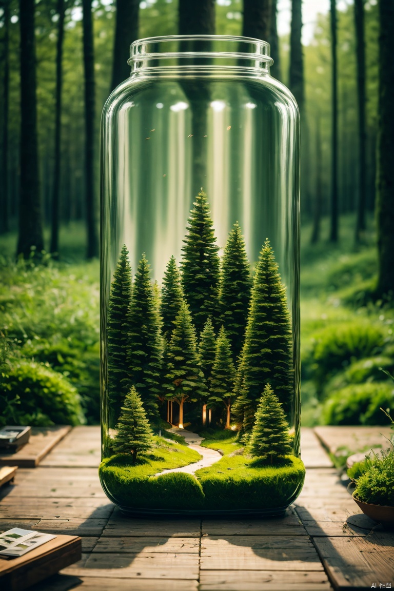 outdoors, day, blurry, tree, no humans, bottle, grass, plant, nature, scenery, forest
, landscape, 