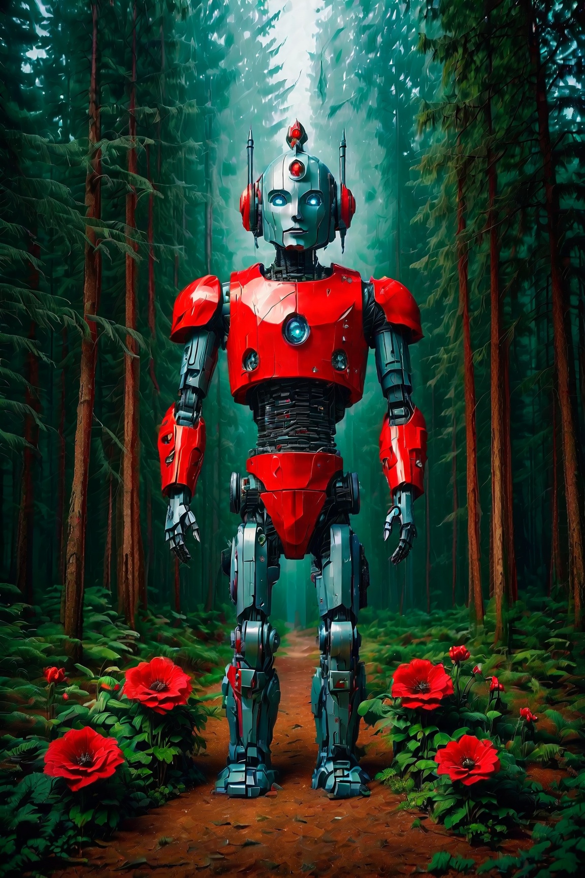One Gorgeous realistic Robot ,  with cold hurt made from expensive stones ,  wearing in Ukrainian military uniform. Stendi...