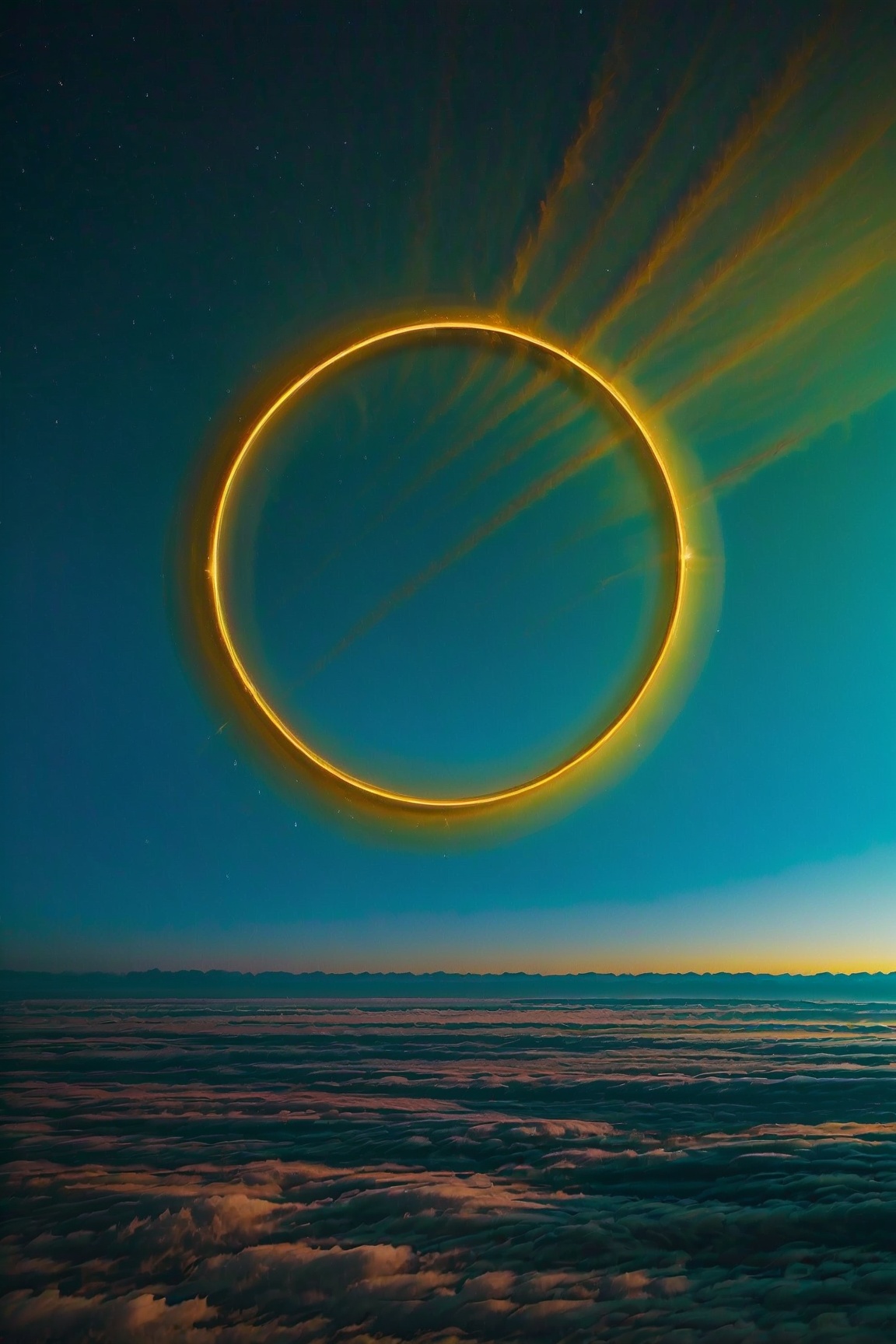 Craft a celestial-inspired overlay featuring golden rings,  creating a glowing halo effect,  for a celestial and magical a...