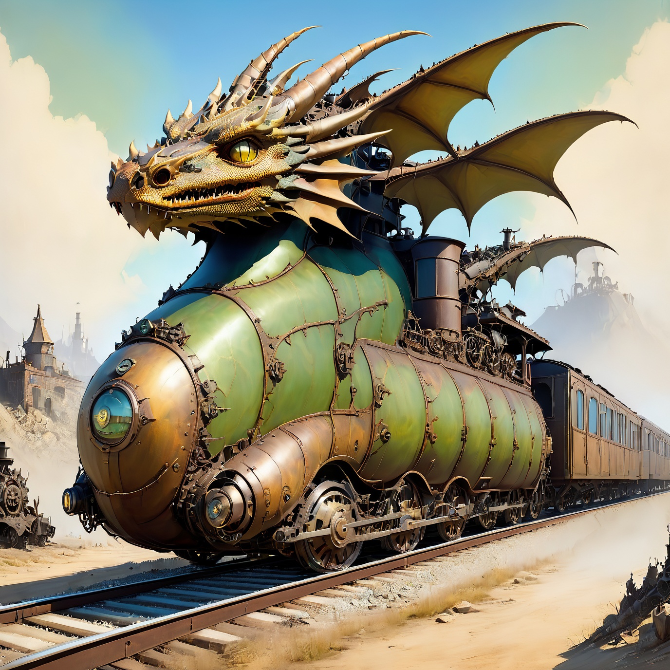 create SL train ,  first car is shaped like dragon's head , on Tensor.Art
