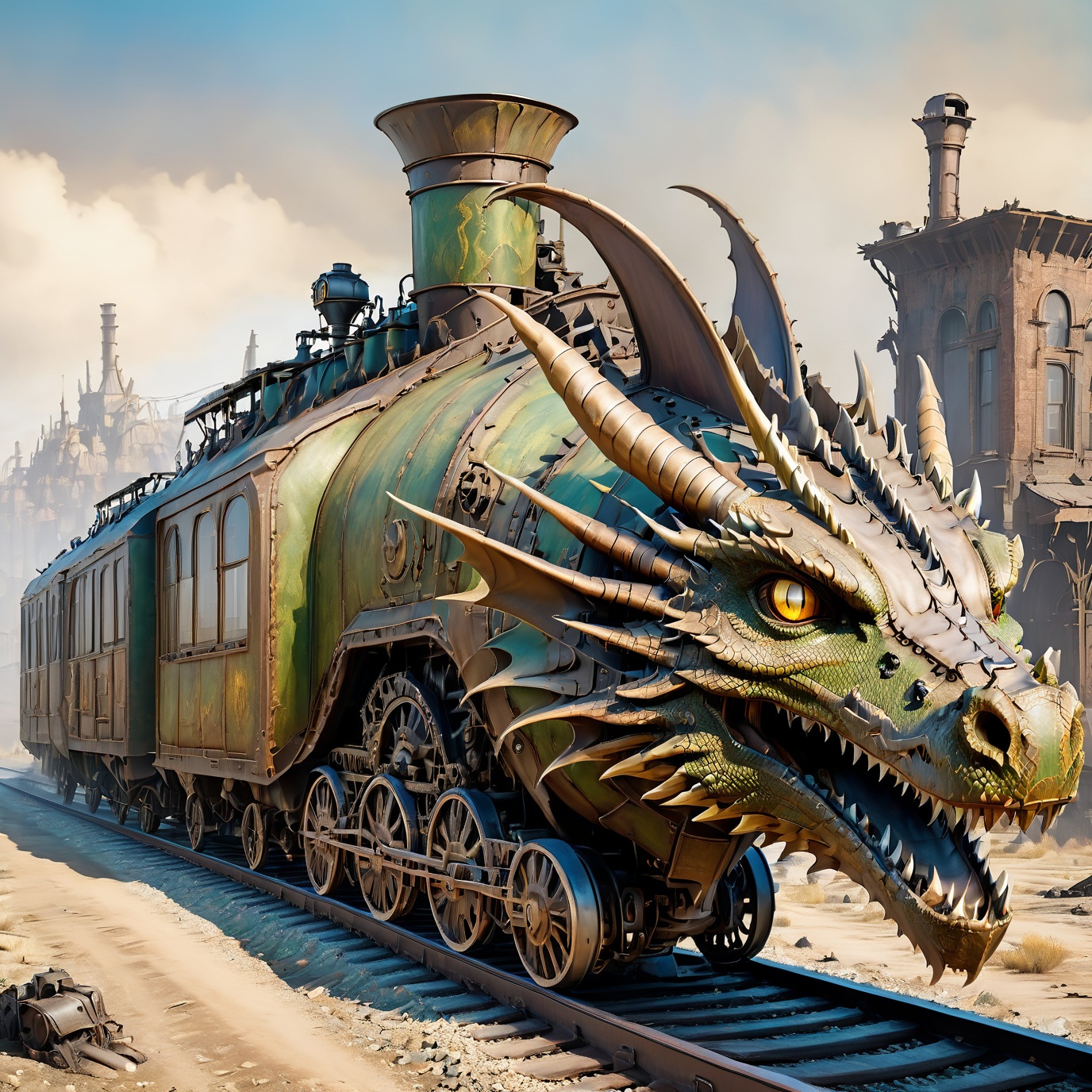 (masterpiece),  (best quality),  dragon train on railroads on Tensor.Art
