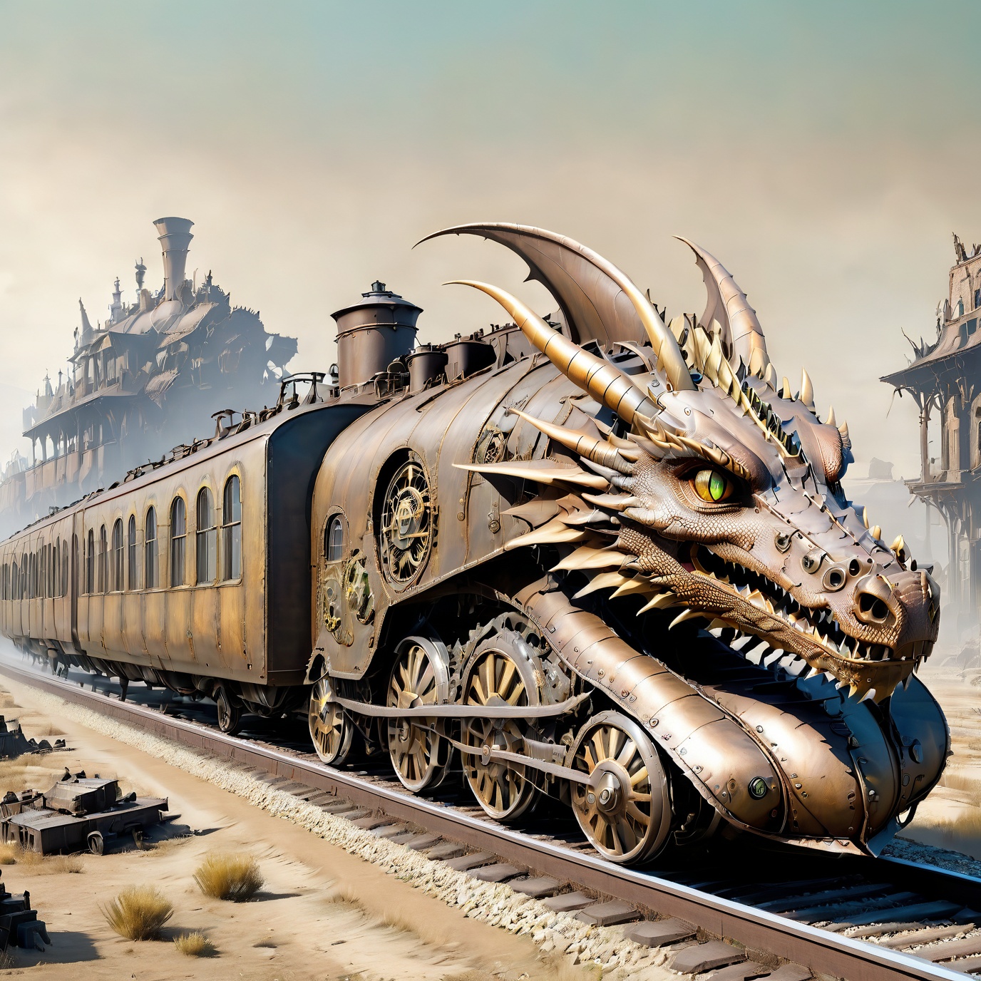 (masterpiece),  (best quality),  dragon train on railroads on Tensor.Art