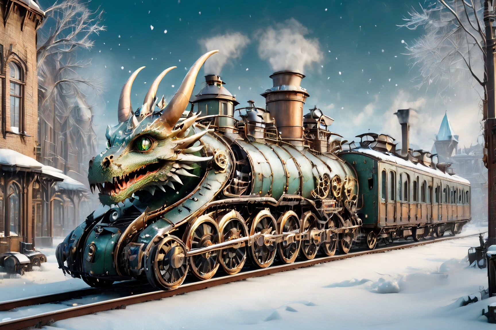 realistic photo of dragon train,  a steampunk style,  (masterpiece) on Tensor.Art