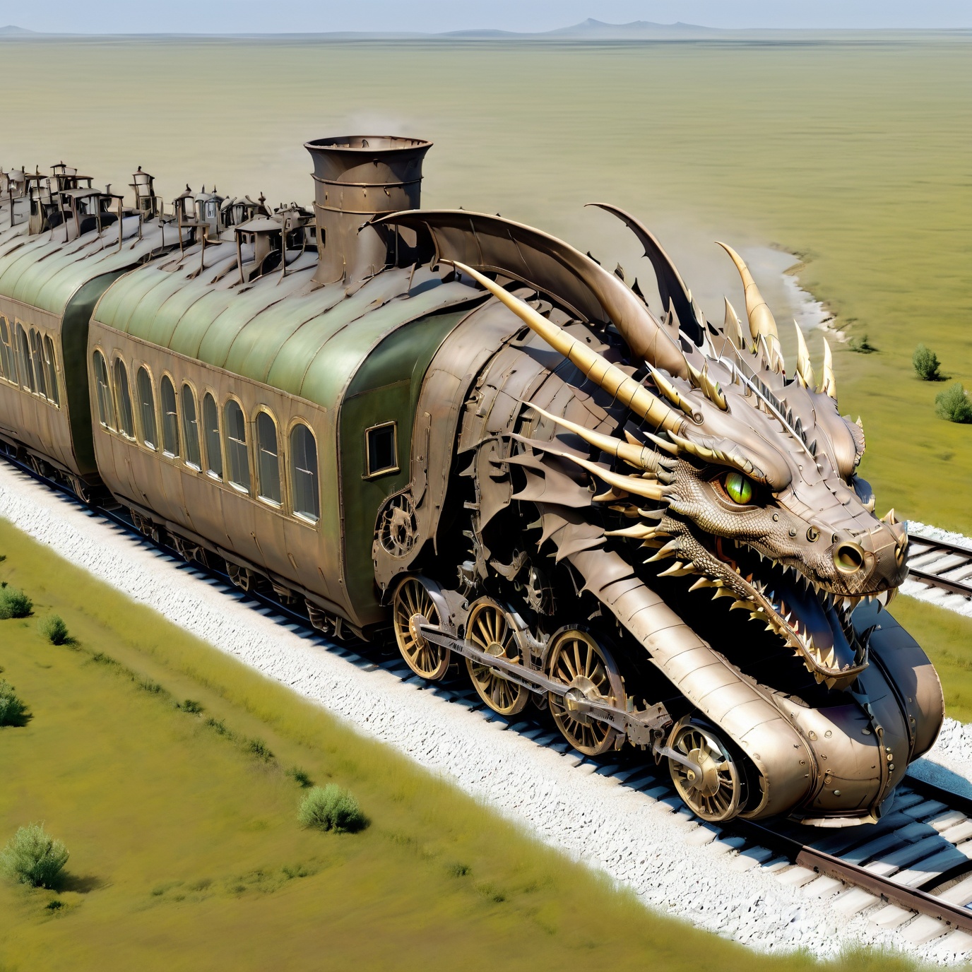 create SL train ,  first car is shaped like dragon's head , on Tensor.Art