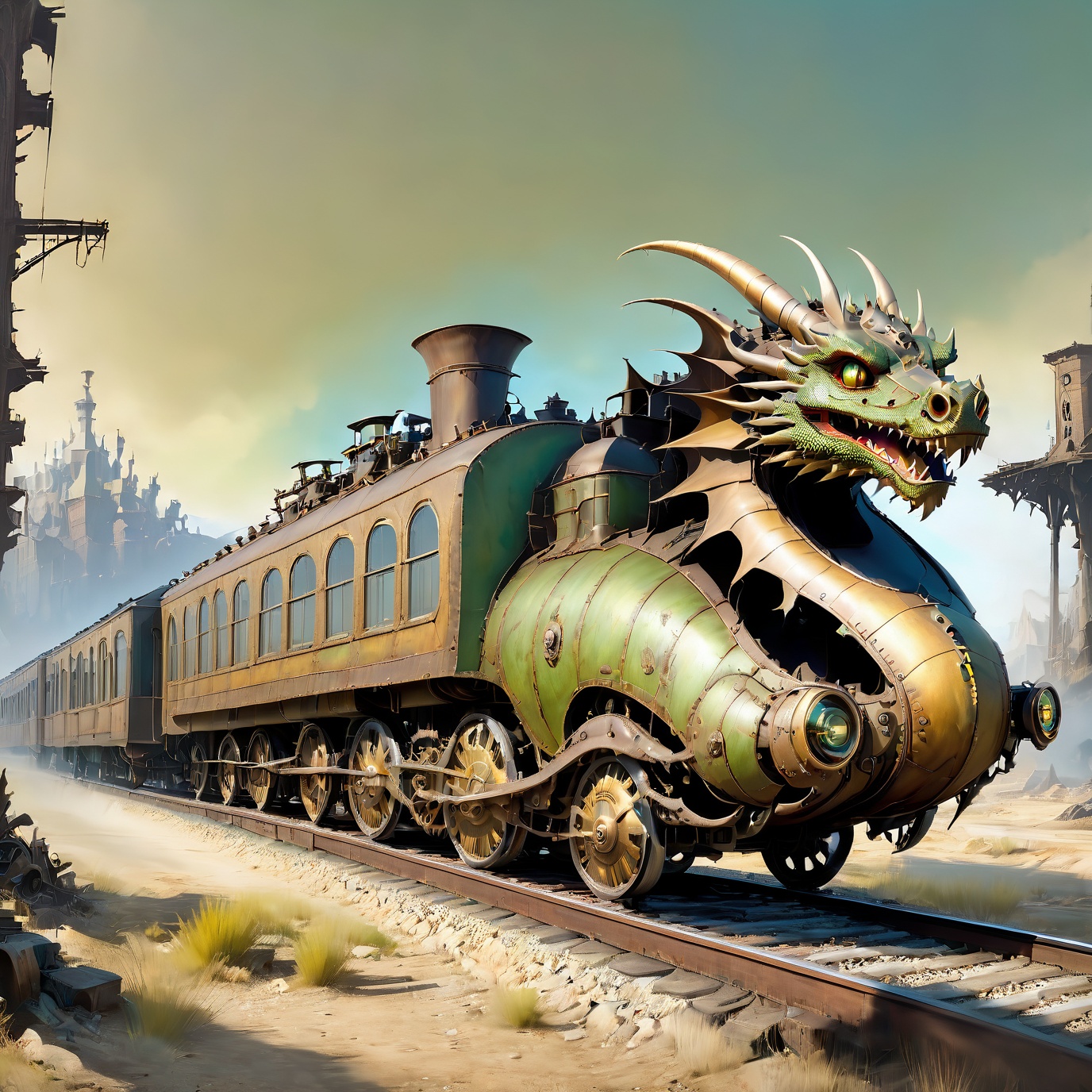 (masterpiece),  (best quality),  dragon train on railroads on Tensor.Art