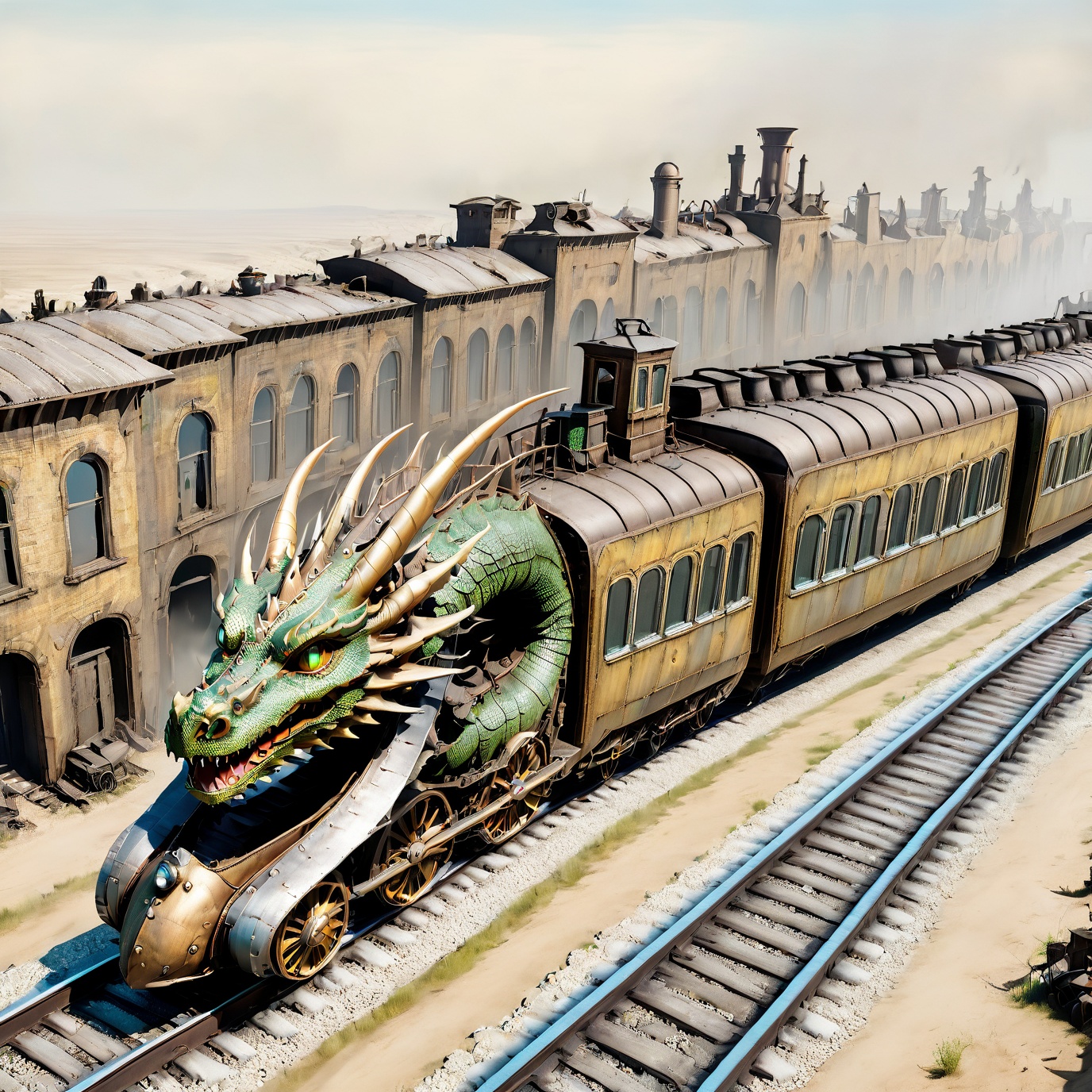 (masterpiece),  (best quality),  dragon train on railroads on Tensor.Art