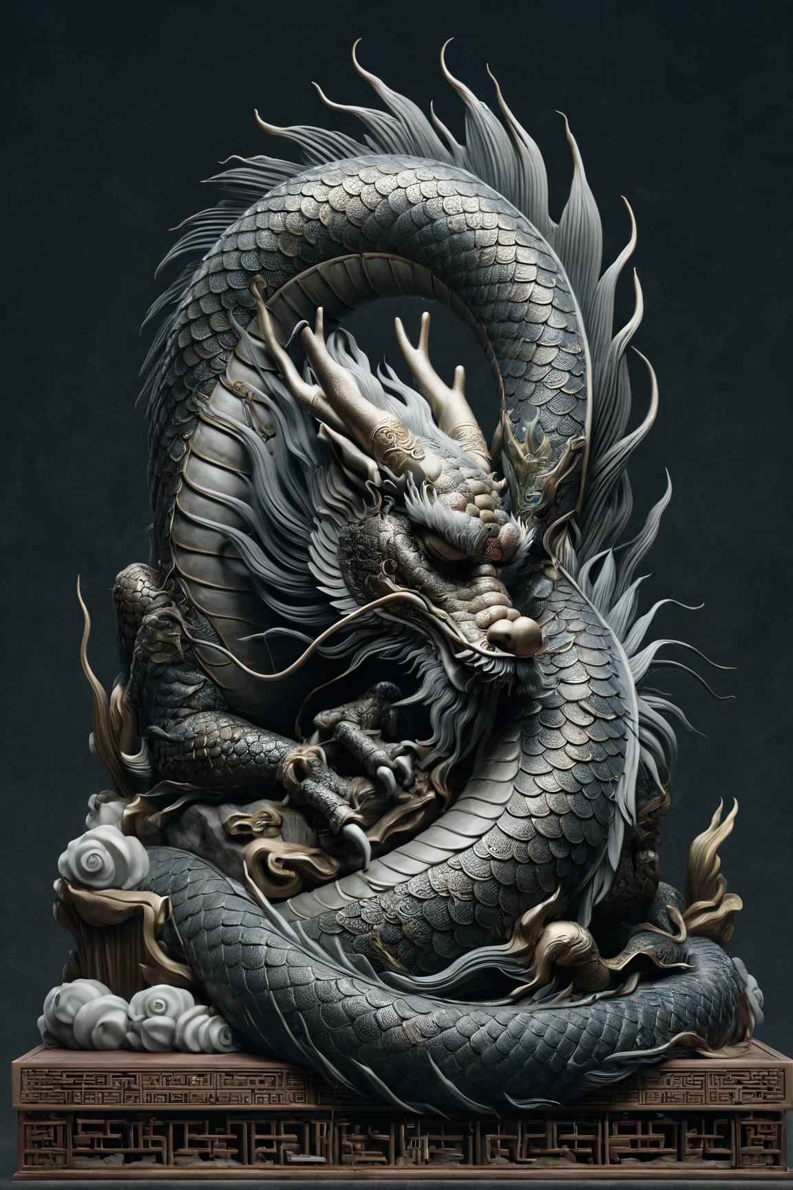 Chinese dragon in a sleeping posture,  head bowed,  dignified and introspective on Tensor.Art