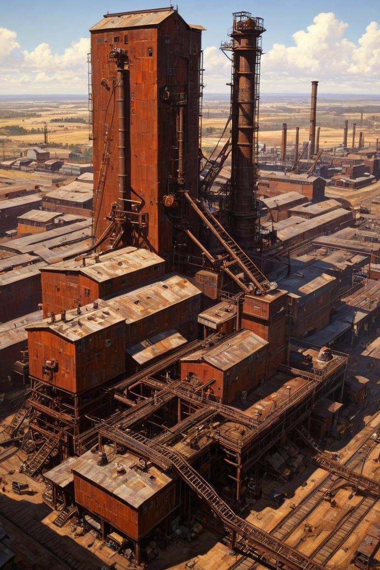 Future colonial spaceships,  drifting in the outer universe, industrialbuilding,  factory,  iron sheet,  cable,  truss,  steel_structure,  wire,  pipe,  machine,  antenna,  instrument,  equipment,  stairs,  railing,  railway_rails,  storage_barrels,  oil_tanks,  crane,  industrialbuilding,  rich light and shadow,  scifi,  realistic,<lora:EMS-61413-EMS:0.500000>,<lora:EMS-274228-EMS:0.500000>,<lora:EMS-283796-EMS:1.000000>