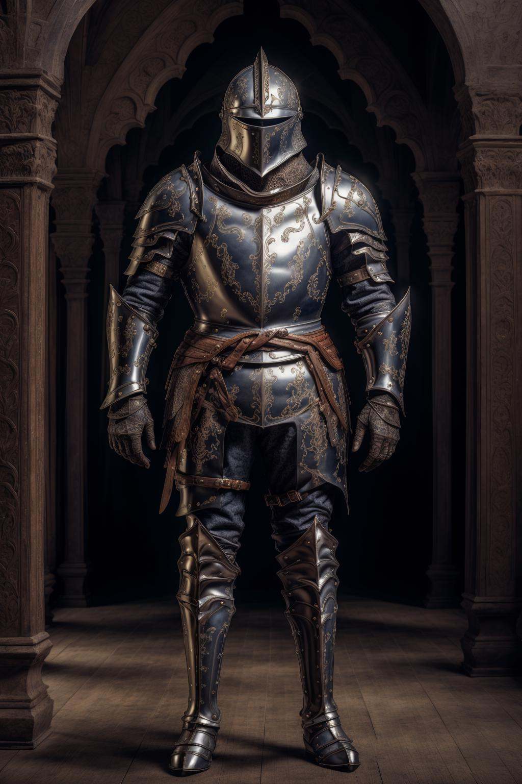 masterpiece, best quality,medieval armor, 1boy,standing,looking at viewer, full body,  