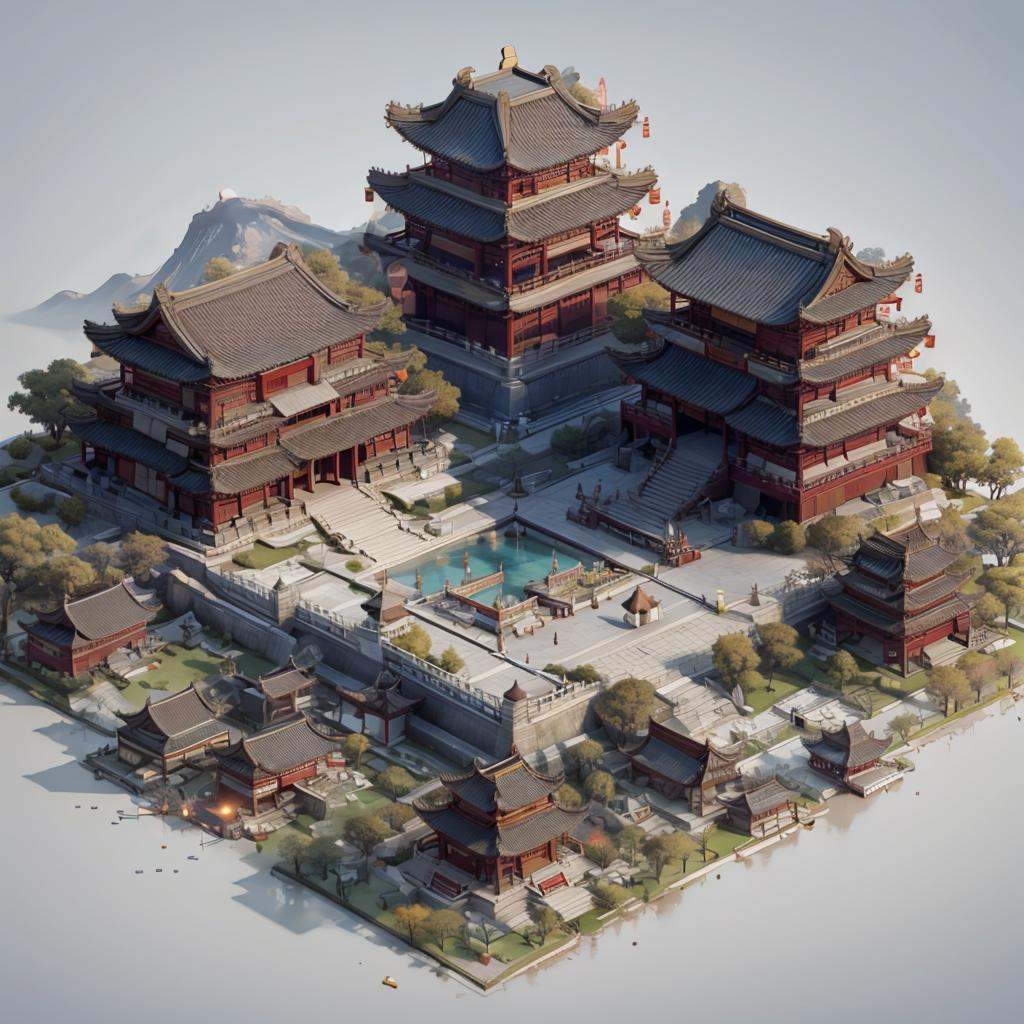 isometric chinese style architecture, 