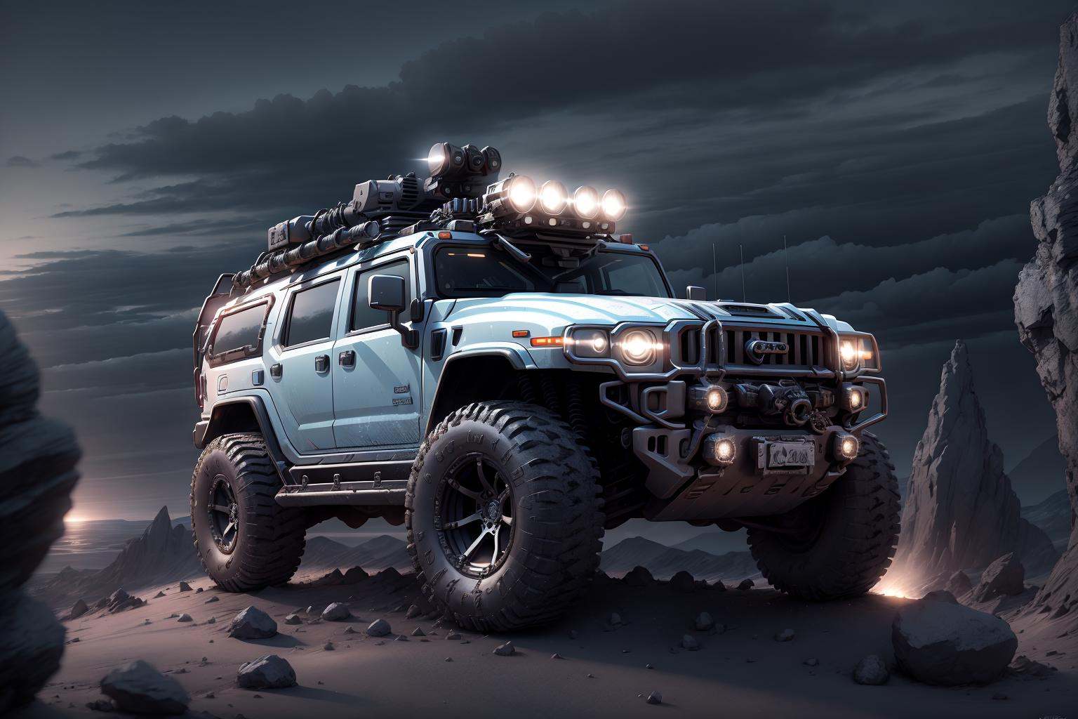 hh3, vehicle focus, no humans, cloud, sky, outdoors, night, rock