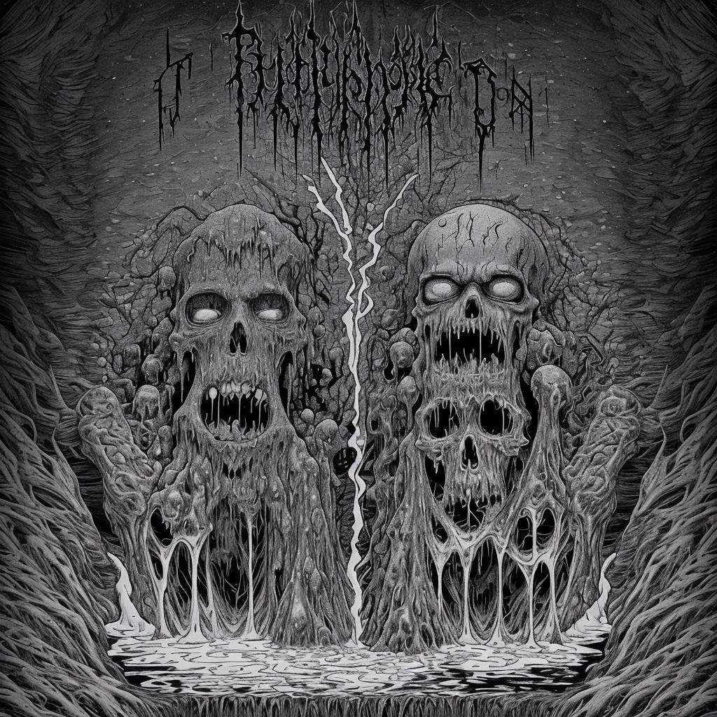 Skin begins to melt and tear away Disfiguring mutation of bubbling decay monochrome,  DEATHMETAL on Tensor.Art