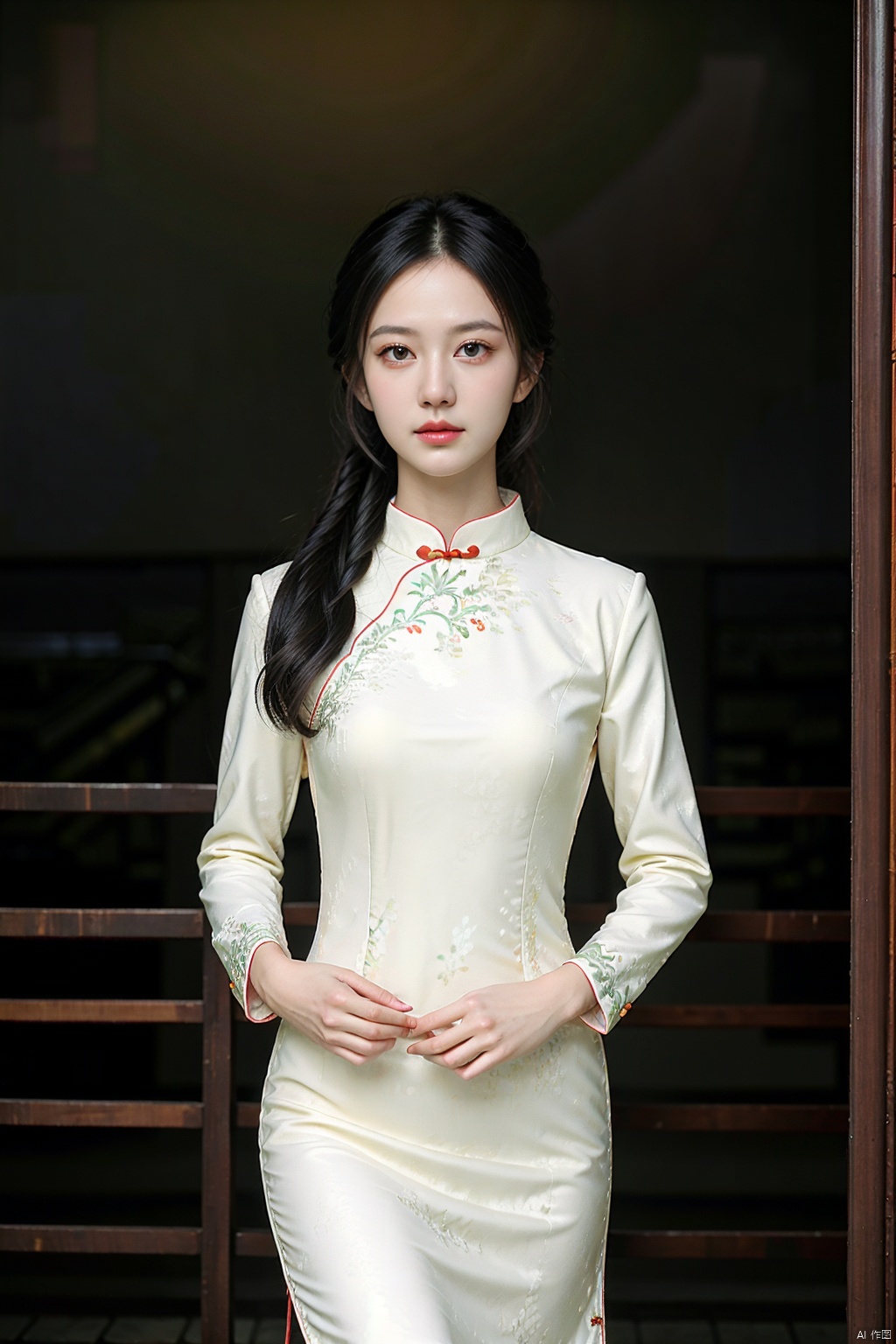 (masterpiece,best quality:1.5), ultra realistic,1girl, long hair, straight hair, portrait, mysterious forest, firefly, bokeh, mysterious, night, sky, cloud,qipao