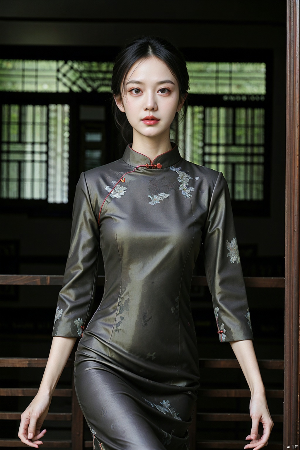 (masterpiece,best quality:1.5), ultra realistic,1girl, long hair, straight hair, portrait, mysterious forest, firefly, bokeh, mysterious, night, sky, cloud,qipao