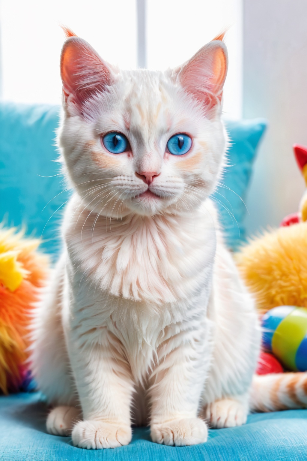 a cat with short fur,  adorable blue eyes,  and sharp claws on Tensor.Art