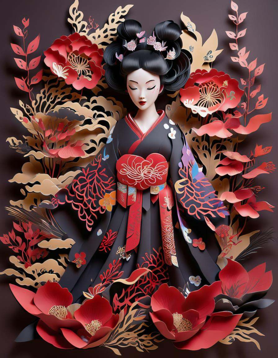 hair ornament,  makeup,  kirigami on Tensor.Art