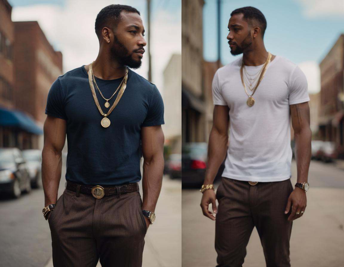 cinematic film still multiple views,  a black man,  pants on Tensor.Art