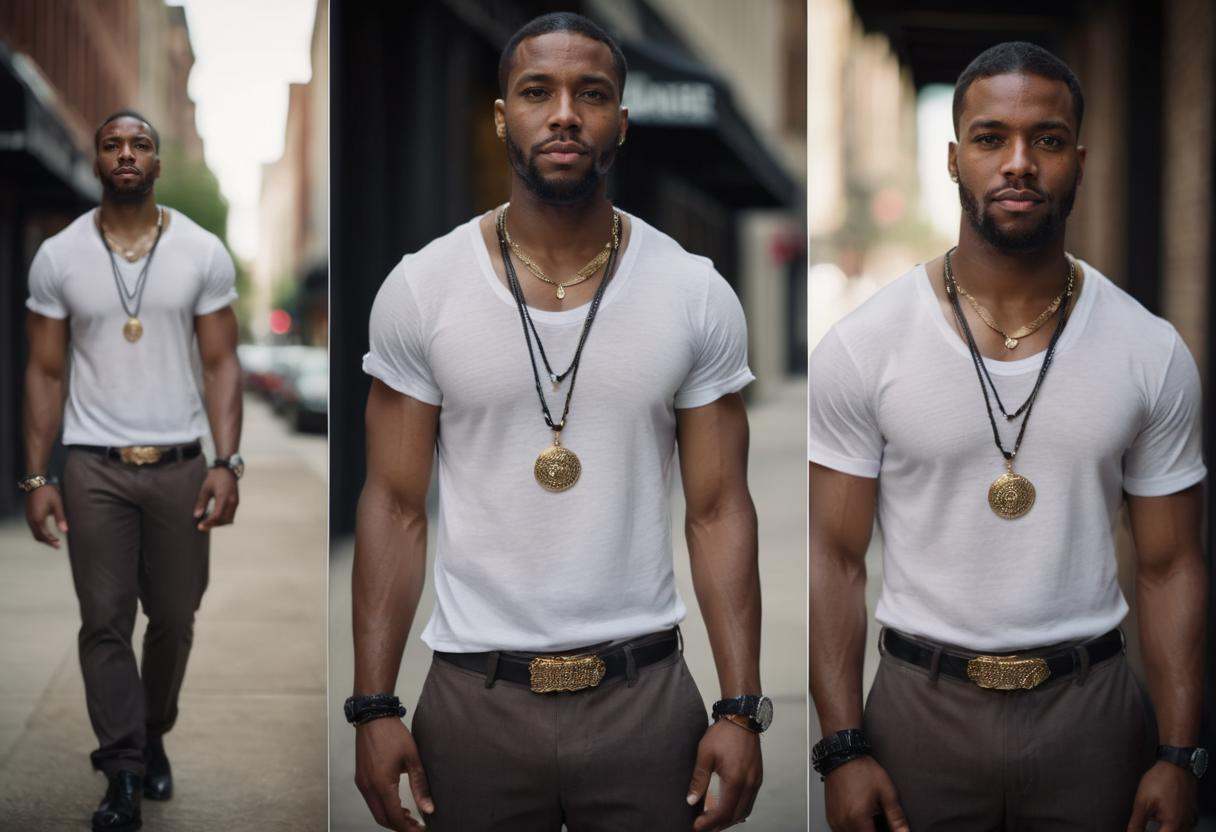 cinematic film still multiple views,  a black man,  pants on Tensor.Art