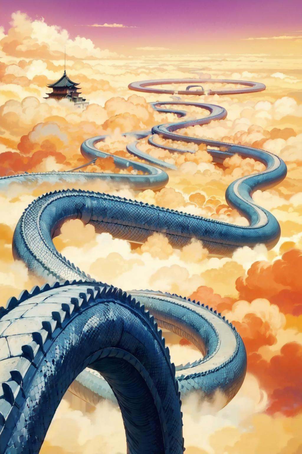 snakeway,  road,  pink sky by IndolentCat on Tensor.Art