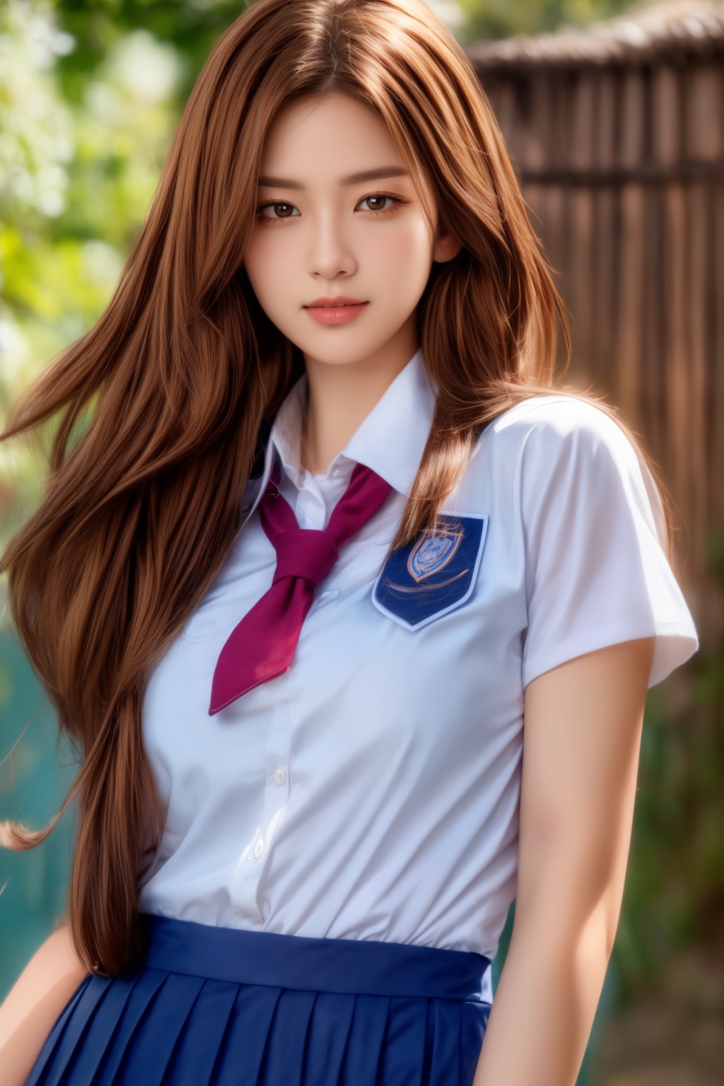 village girl wearing school uniform,  light golden-brown hairs,  smily face on Tensor.Art