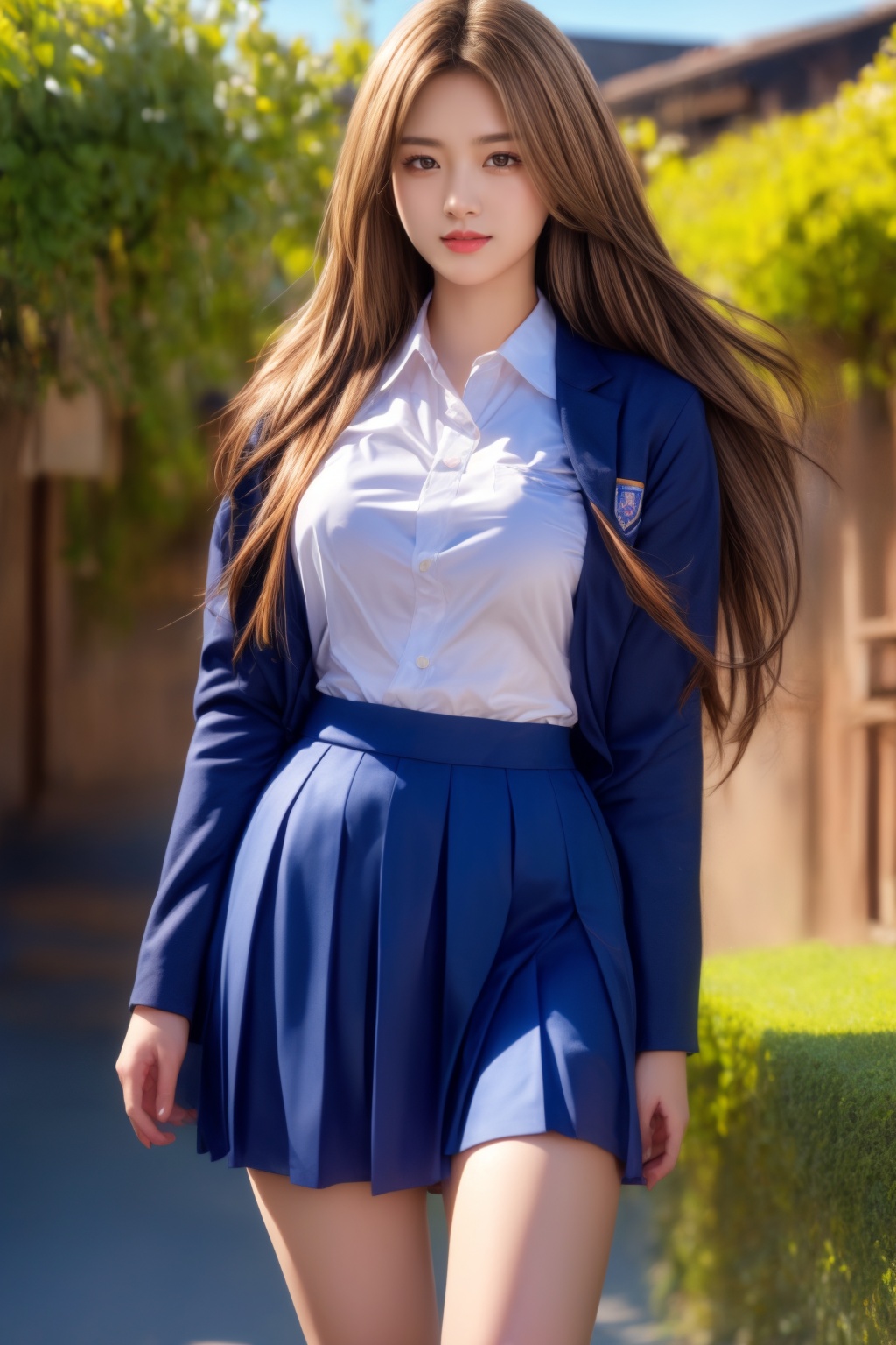 village girl wearing school uniform,  light golden-brown hairs,  smily face on Tensor.Art