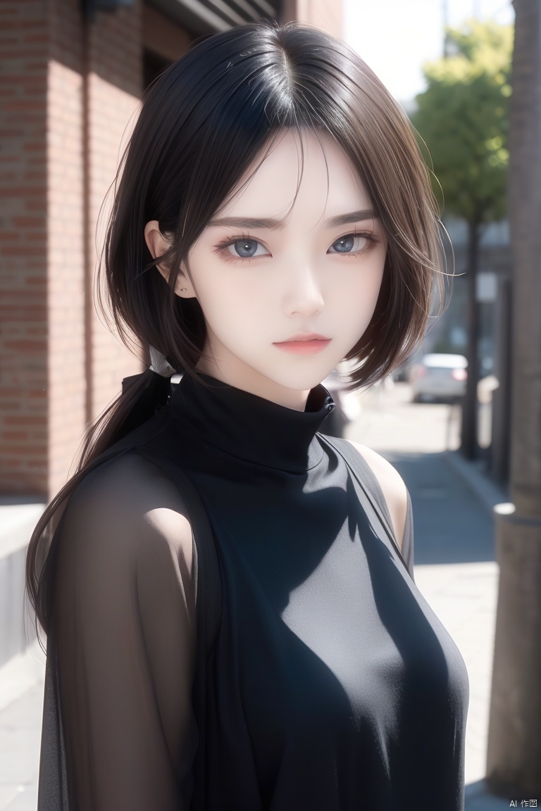  black suit,1girl,Short hair,Smile,Half body, poss,