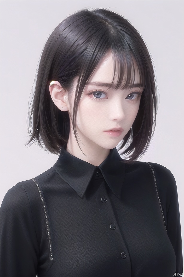  black suit,1girl,Short hair,Half body, poss,