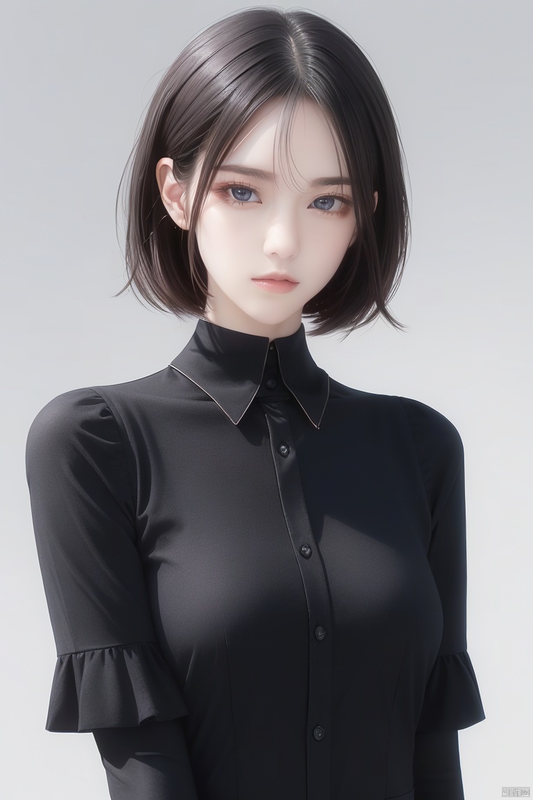 black suit,1girl,Short hair,Smile,Half body, poss,