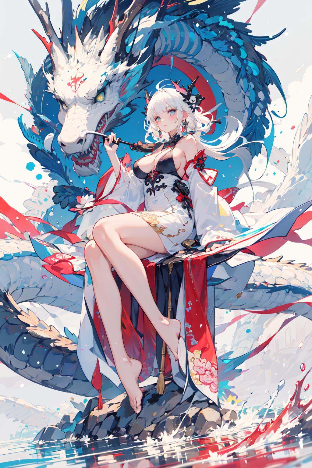 Dragon and girl,  1girl,  umbrella on Tensor.Art