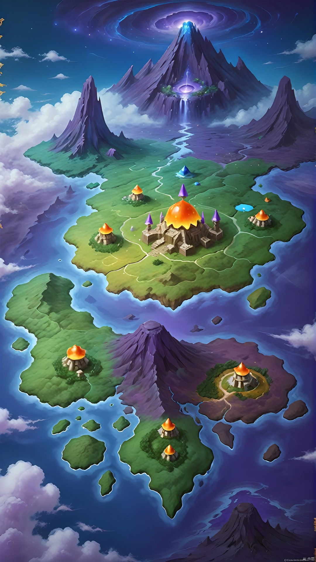  (Fantasy style, super realistic thick paint: 1.5) (Strange super giant Tonman across the sky: 1.5), adventurers who intend to explore, magical journeys, cosmic journeys, otherworldly mushrooms, purple flowers
Skyview, indoor view (world map),
